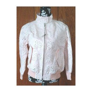 COACH Lace Harrington Cotton Jacket in Baby Pink Size Large NWT